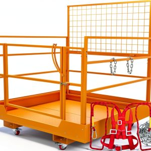 45"x43" Forklift Safety Cage 1400LBS Capacity 4 Wheels Forklift Man Basket, Work Platform Forklift Aerial Platform 2 People Collapsible Lift Basket for Lifting Loader-0