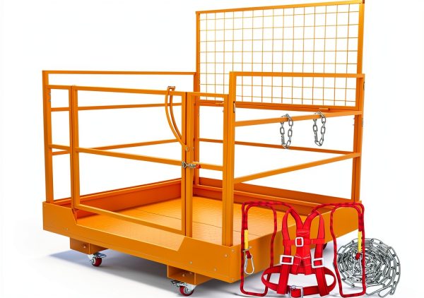 45"x43" Forklift Safety Cage 1400LBS Capacity 4 Wheels Forklift Man Basket, Work Platform Forklift Aerial Platform 2 People Collapsible Lift Basket for Lifting Loader-0