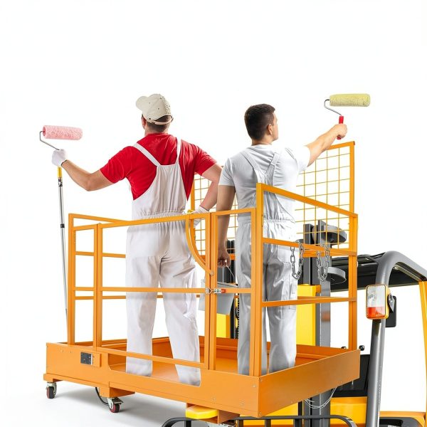 45"x43" Forklift Safety Cage 1400LBS Capacity 4 Wheels Forklift Man Basket, Work Platform Forklift Aerial Platform 2 People Collapsible Lift Basket for Lifting Loader-1